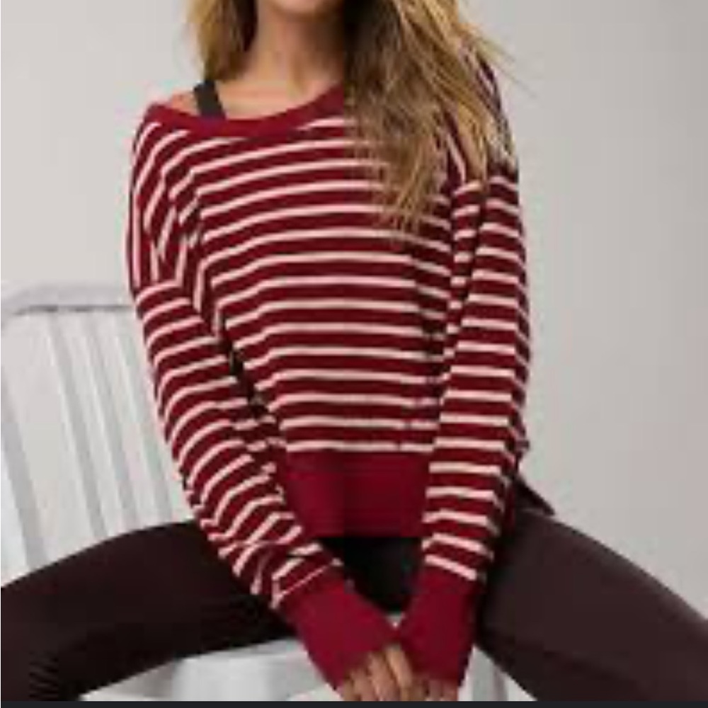 AERIE waffle striped sweater